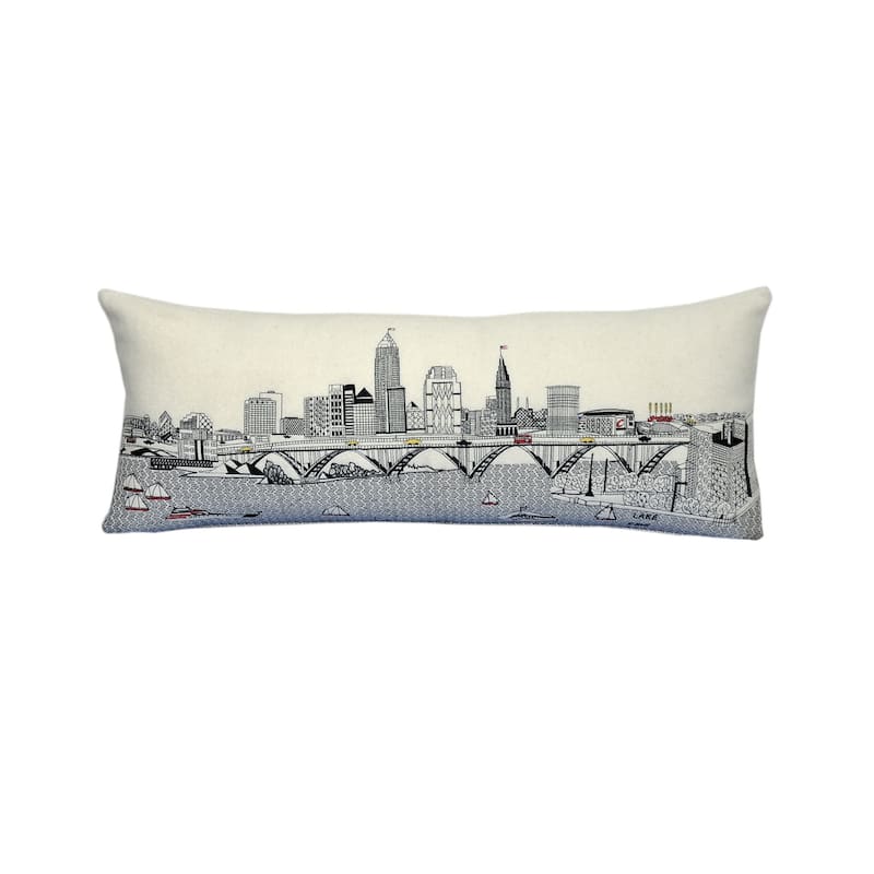 35" White Cleveland Daylight Skyline Lumbar Decorative Pillow
