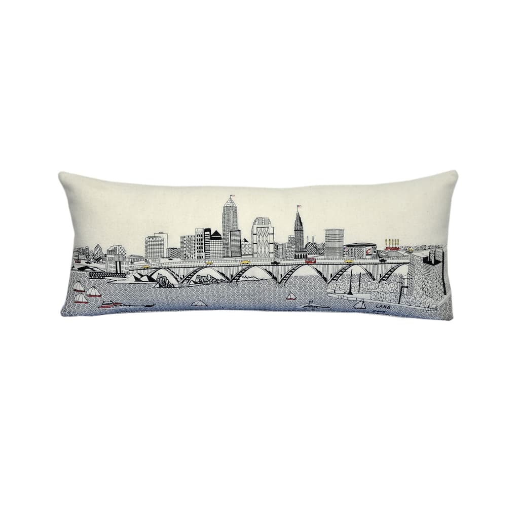 35" White Cleveland Daylight Skyline Lumbar Decorative Pillow