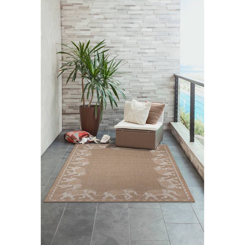 Liora Manne Carmel Marching Elephants Indoor/Outdoor Area Rug - 6'6" x 9'4" - Sand