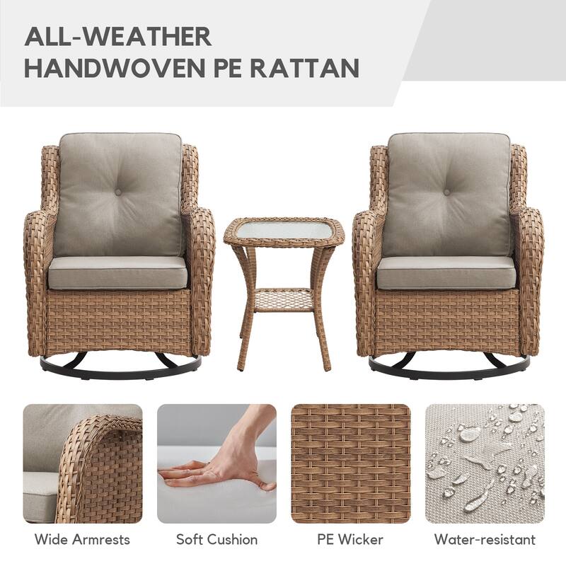 Gymojoy Patio Swivel Rocking Chair Coffee Table Set