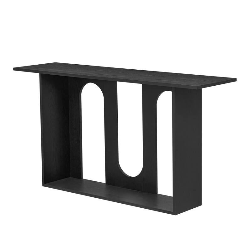 60" Curved Console Table with Ash Veneer Shelf