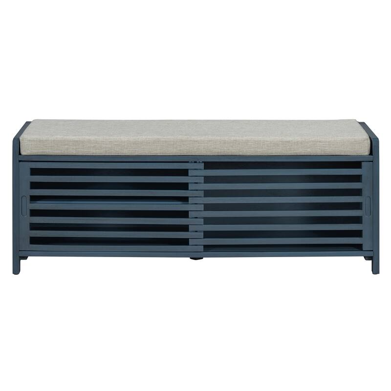 Distressed Shutter Storage Bench with Acacia Veneer