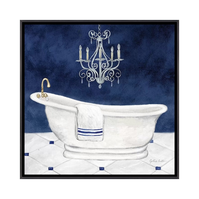 iCanvas "Navy Blue Bath I" by Cynthia Coulter Framed - 26x26 - Ebony