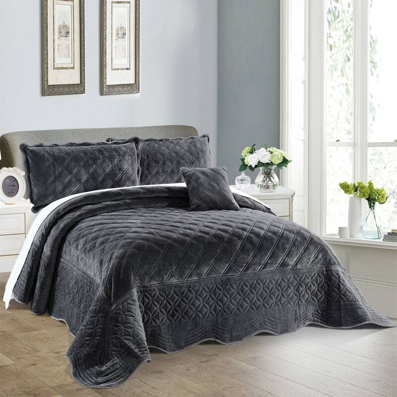 Serenta Supersoft Microplush Quilted 4 Pieces Bedspread Coverlet Set