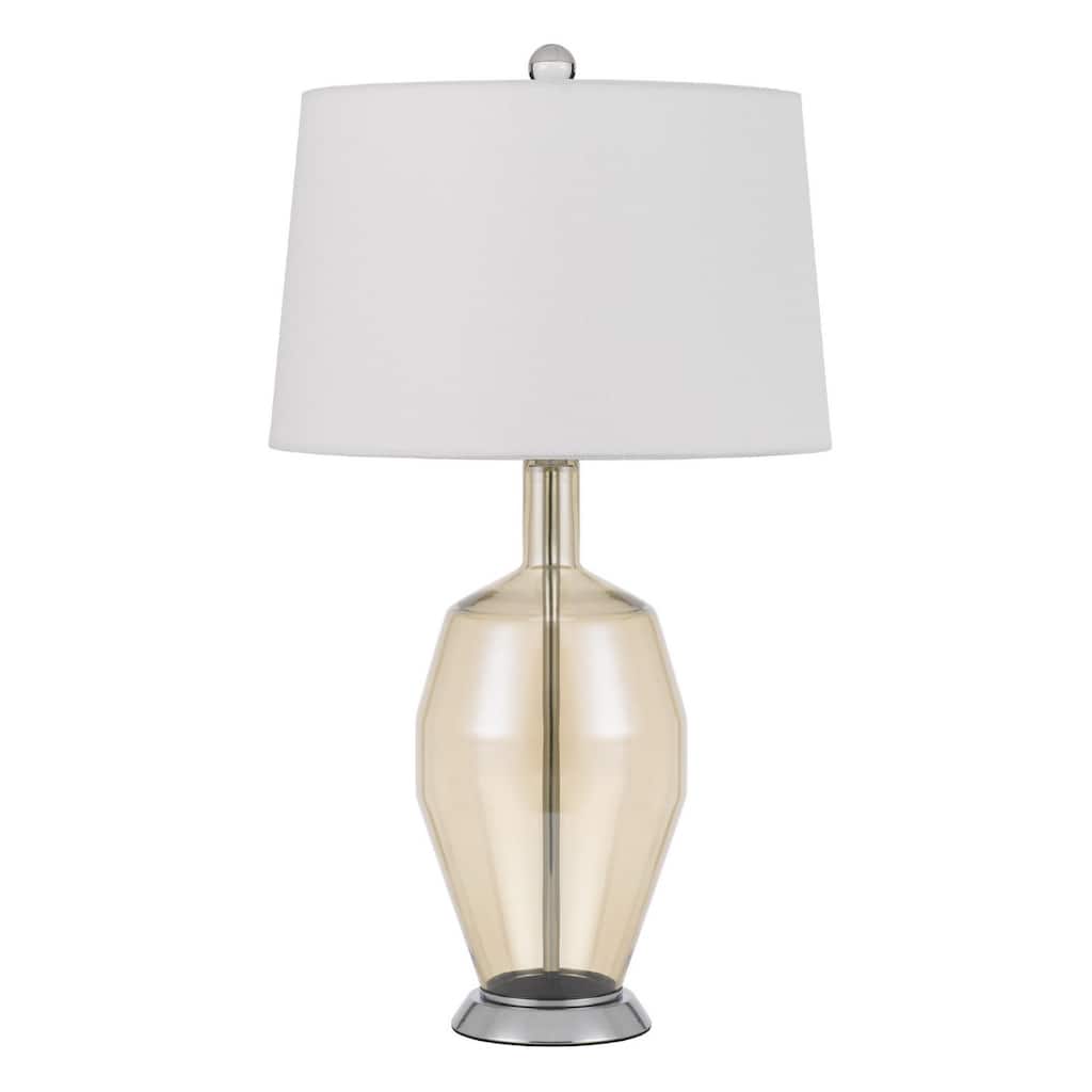 Nickel Metal Table Lamp with White Drum Shade and 3 Way Dimmable Switch - 16” x 16” x 28.5” (D x W x H)