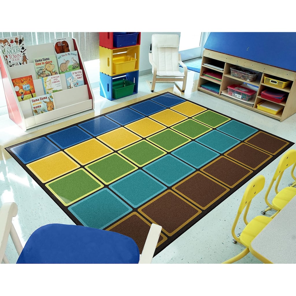 Blocks Abound Earthtone Educational Nylon Area Rug
