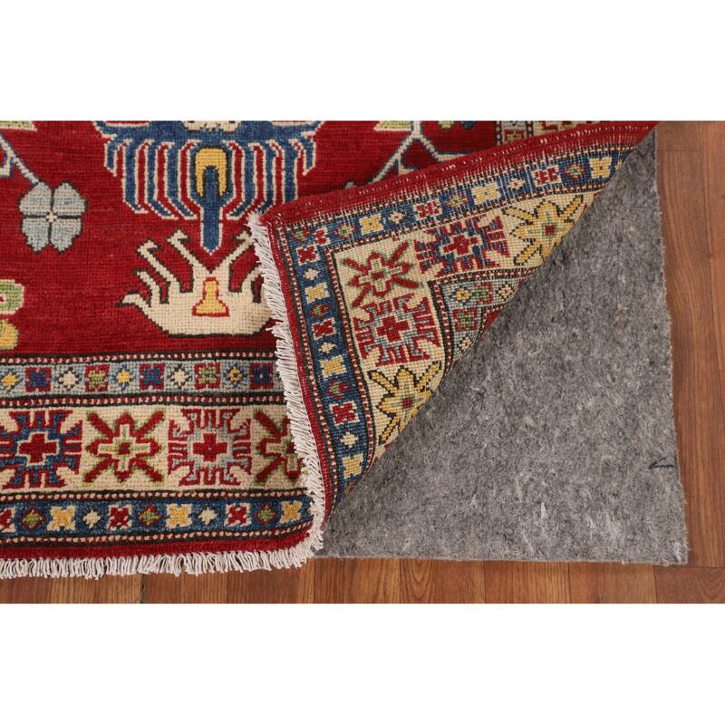 Red Geometric Kazak Rug Handmade Oriental Foyer Wool Carpet - 3'3" x 5'5"