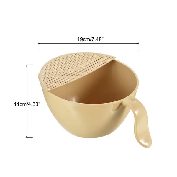 Rice Washing Bowl Drain Basket Fruit Strainer Colander With Handle - 23.5 x 19 x 11cm - Beige