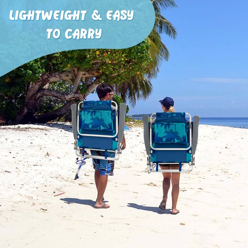 Costway 2-Pack Folding Backpack Beach Chair Table Set 5-Position