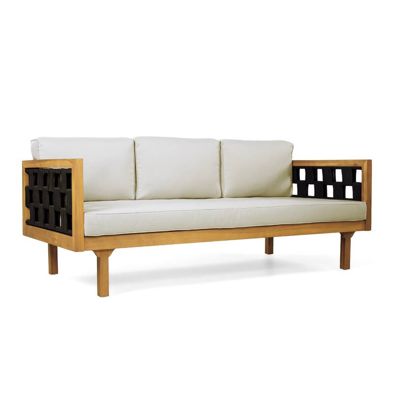 Christopher Knight Home - Claremont Outdoor Acacia Wood Three-Seater Daybed and Round Coffee Table Set