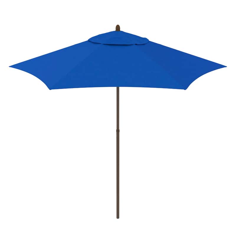 North Bend 9' Rd Faux Wood Steel Patio Umbrella, Push Open Pin Stop by Havenside Home - Pacific Blue