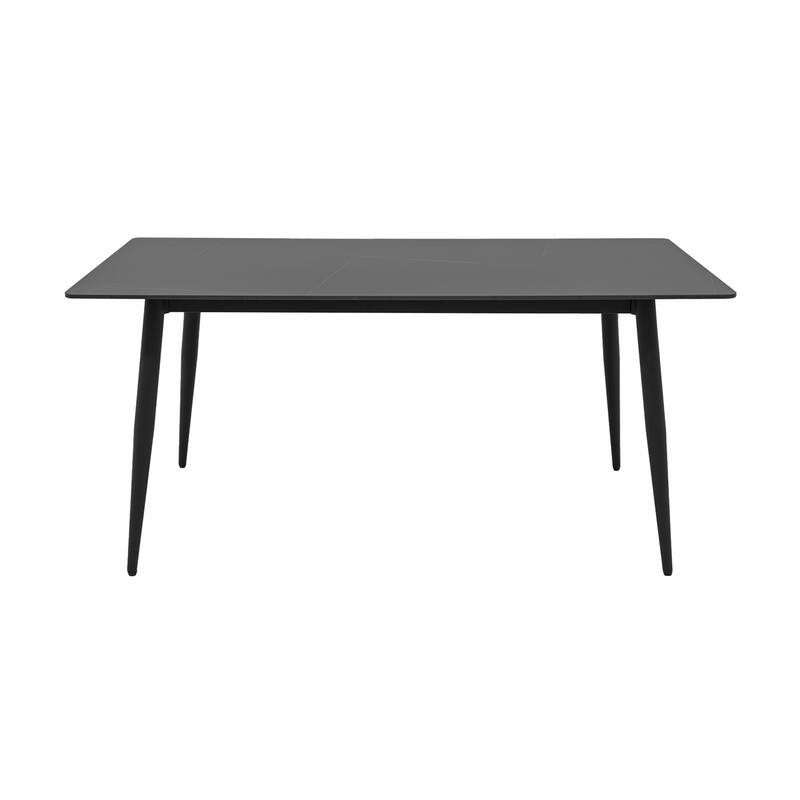 63" Rectangle Modern Sintered Stone Dining Table, Industrial Kitchen Table with Sturdy Black Metal Legs