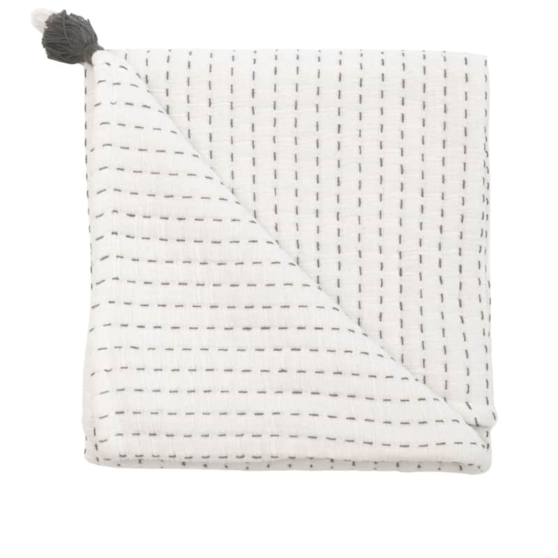 Crane Baby White and Black Stitched Stripe Blanket - Basic - Black/White