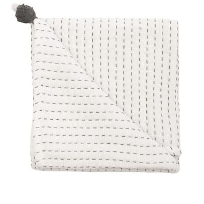 Crane Baby White and Black Stitched Stripe Blanket