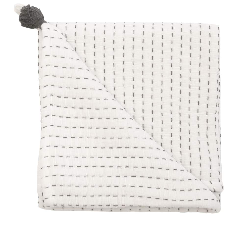 Crane Baby White and Black Stitched Stripe Blanket