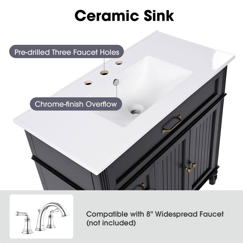 36" Bathroom Vanity with Ceramic Sink Combo, Freestanding Bathroom Storage Cabinet with 2 Storage Drawers and 2 Doors