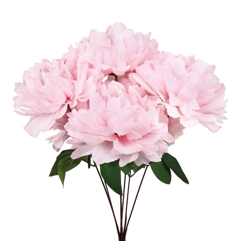 Set of 2 Light Pink Artificial Lush Hybrid Peony Flower Stem Bush Bouquet 17in - 17" L x 10" W x 10" DP