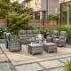 preview thumbnail 112 of 189, Pocassy Outdoor Wicker Sofa with Swivel Chair Fire Pit Table Furniture Set. Gray Wicker & Gray Cushion - 8 Pieces Sofa Swivel Chair Ottoman w/ Table