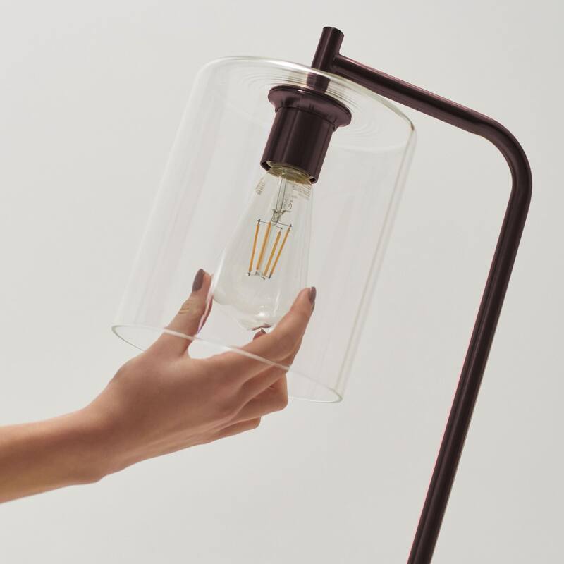 Brightech Elizabeth 66 in. Oil Brushed Bronze Industrial LED Super Bright Floor Lamp with Glass Cylinder Shade