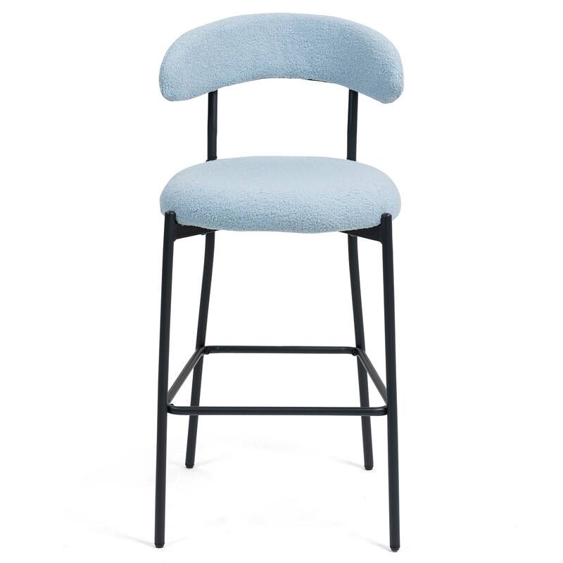 1 Count 26" Teddy Fabric Counter Height Bar Stool with Footrest, Black Powder-Coated Base