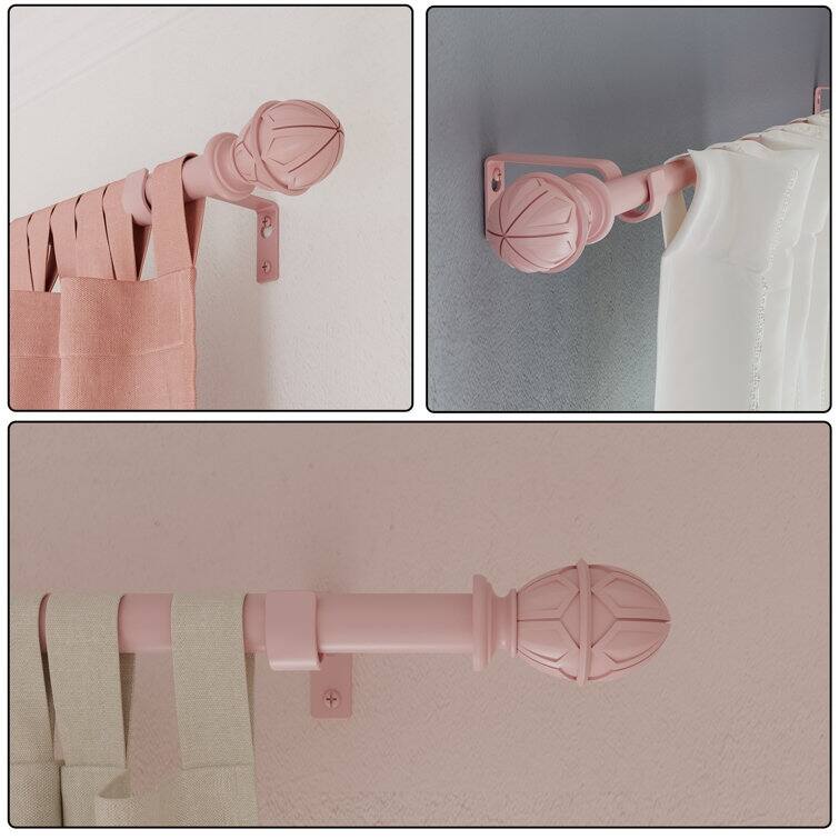 Acroma Metal Adjustable Single Modern Curtain Rod Pink