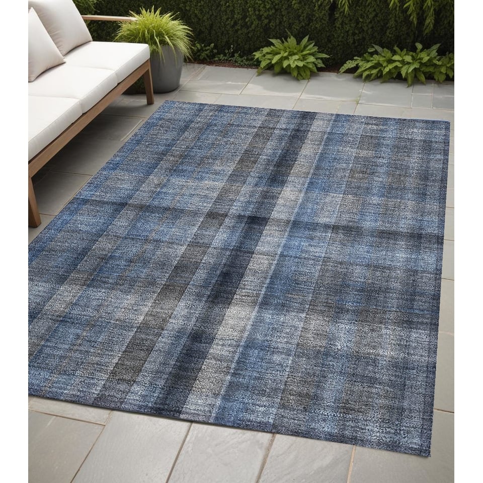 Sax Plaid Weather Resistant Blended Style Outdoor Rug