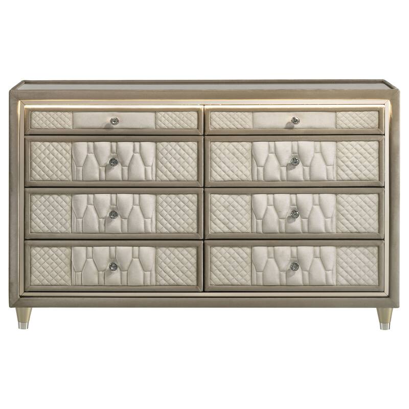 Lorient 8-drawer LED Bedroom Dresser Cabinet Ivory and Camel