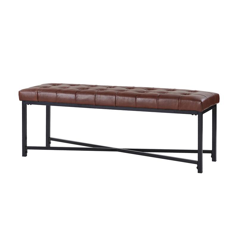 Eberhard Modern 50.5" Genuine Leather Upholstered Bench with Metal Legs by HULALA HOME