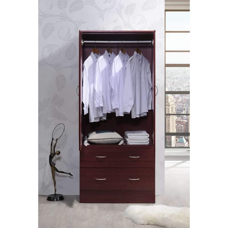 71.5" Mahogany Brown Armoire with Drawers and Clothing Rod