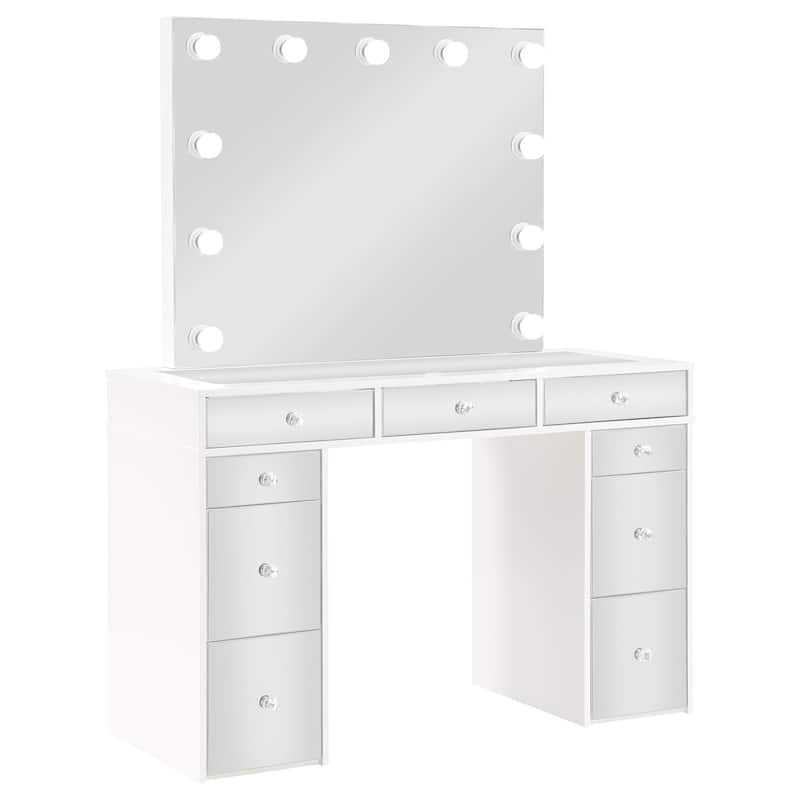 Regina Makeup Vanity Table Set with Stool and Lighting White