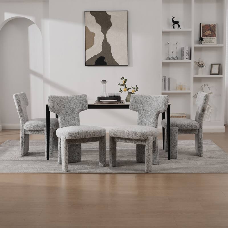 Modern Upholstered Chenille Dining Chair Set, Armless Kitchen Side Chairs Curved Back Accent Chairs w/ Wood Legs for Living Room
