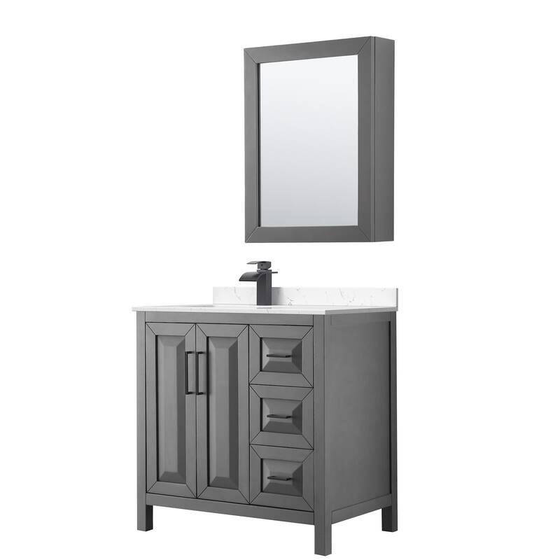 Wyndham Collection WCV252536S-Left-VCA-MED Daria 36" Free Standing - Dark Gray / Carrara Cultured Marble Top / Matte