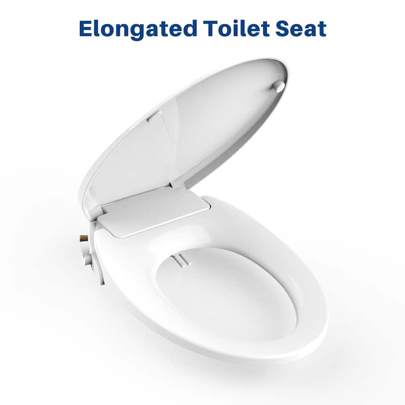 Non-Electric Quiet Close Bidet Seat for Elongated Toilets in White with Double Nozzles, Rinsing without Electricity - 20*15 - 20*15 - White