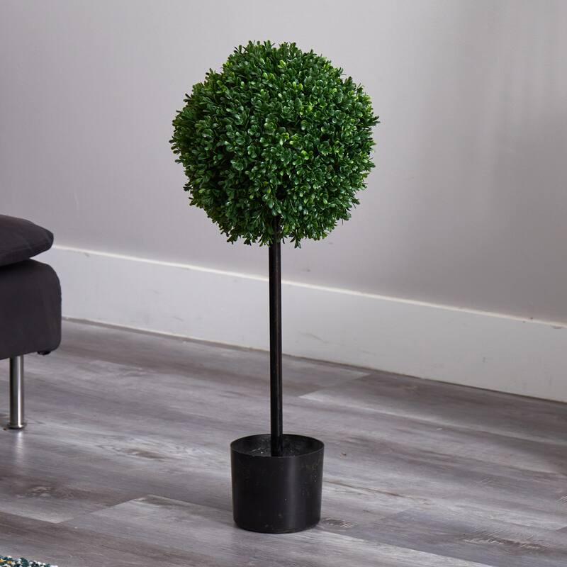 Ball Topiary Tree - 2.5Ft Indoor Outdoor Artificial Plant - Home Decor Accent for Entryway Patio - Green