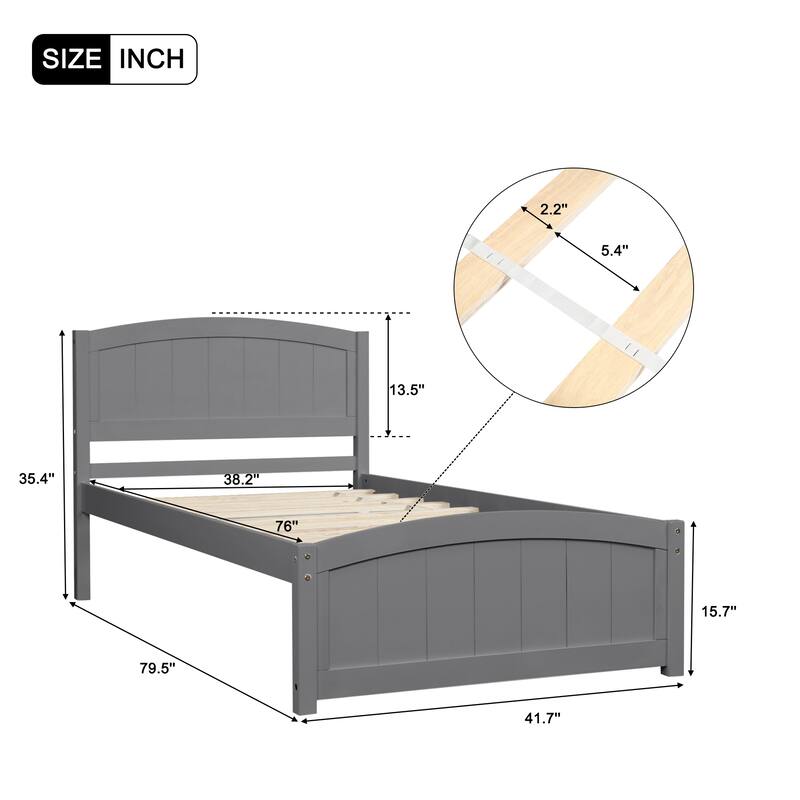Wood Twin Size Platform Bed Solid Construction Twin Bed Frame