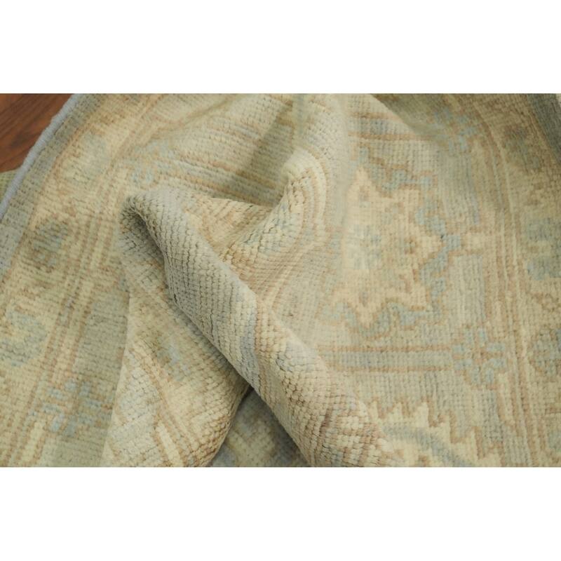 Vegetable Dye Wool Oushak Turkish Area Rug, Floral Geometric Carpet - 12' 1'' X 9' 0''
