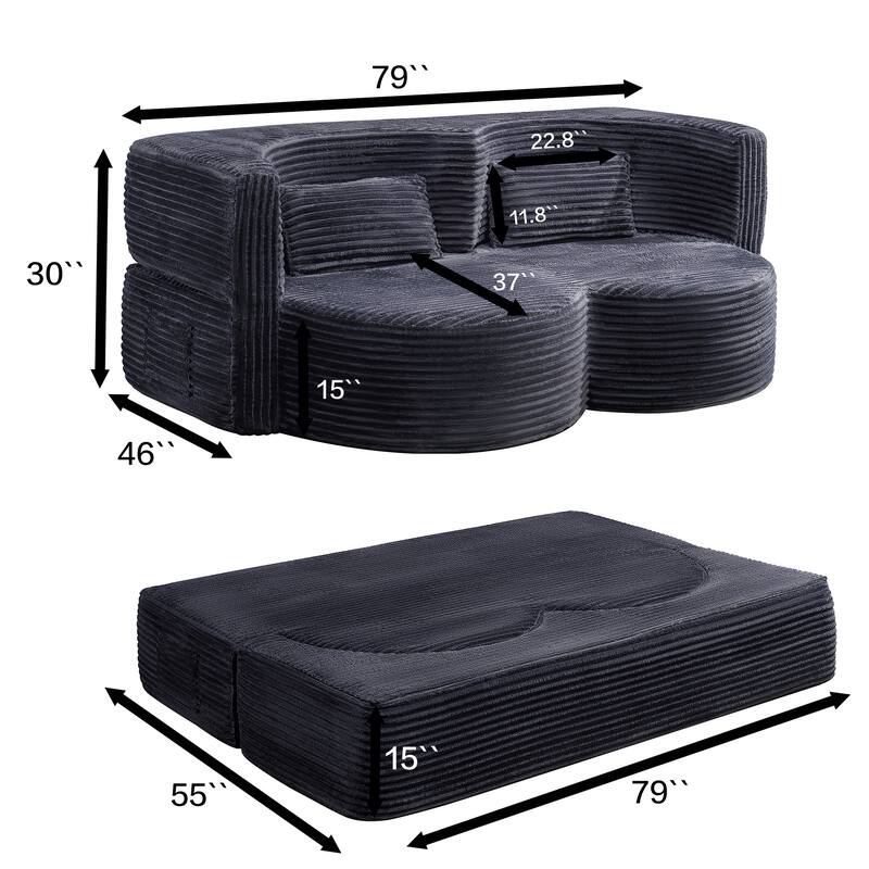 GDFStudio - Corduroy 2-Seater 79" Folding Floor-to-Ceiling Sofa Bed