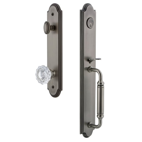 Grandeur ARCCGRVER_ESETD_NA Arc Solid Brass Rose Dummy Full Plate "C" Grip Handleset with Versailles Crystal Knob