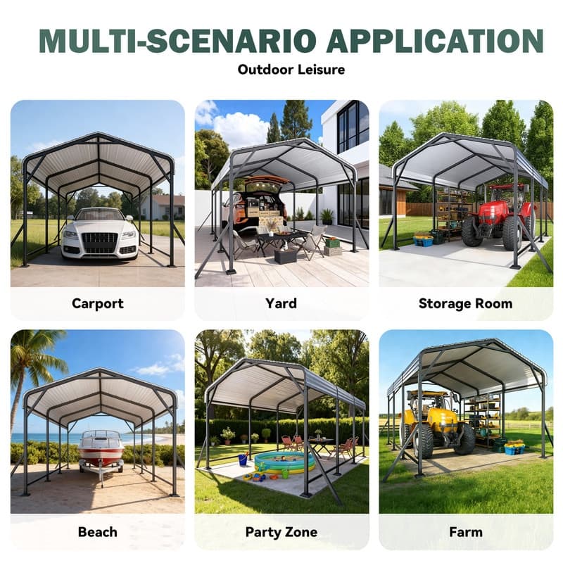 EROMMY Heavy Duty Metal Carport with Extra Support Poles, UV & Waterproof Car Canopy for Outdoor Vehicle Shelter