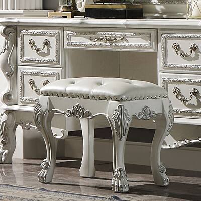 Dresden II Vanity Stool in PU & Bone White Finish
