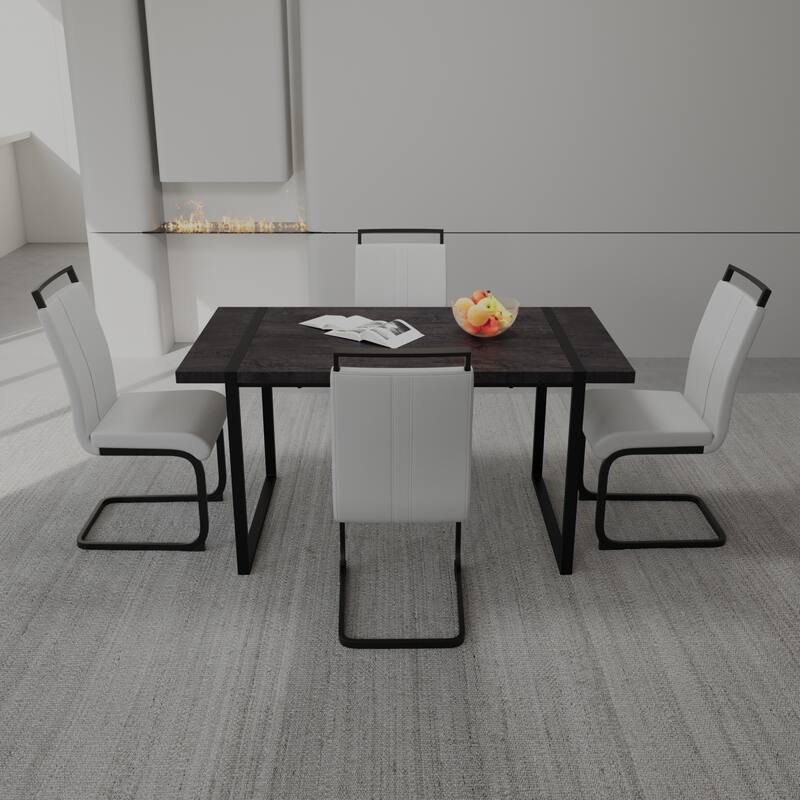 Modern Dining Set with Rectangular MDF Black Table & High Back C-shaped Tube Chairs