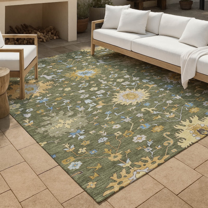 Machine Washable Indoor/ Outdoor Global Dillon Chantille Rug - Olive - 8' x 10'