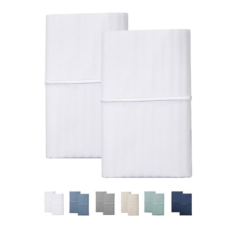 Feather & Stitch 500 Thread-Count Pillowcases - Standard/ Queen Pillowcase - Stripe White