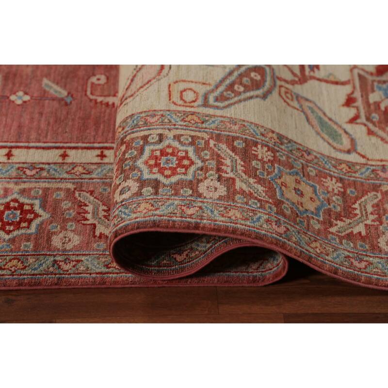 Orange Vegetable Dye Heriz Serapi Oriental Rug Handmade Wool Carpet - 8'10"x 11'9"
