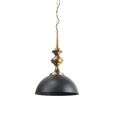 Willson Black Iron w/Antiqued Brass Dome Pendant Light - Black & Brass