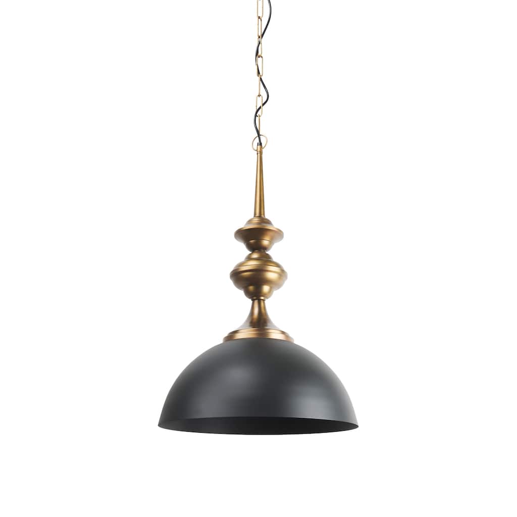 Willson Black Iron w/Antiqued Brass Dome Pendant Light - Black & Brass