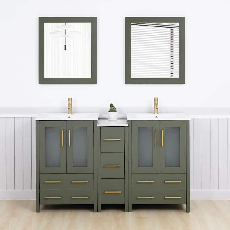 Vanity Art 60 in. Double Sink Bathroom Vanity with Top and Mirrors - 60 X 18.1 X 35.8