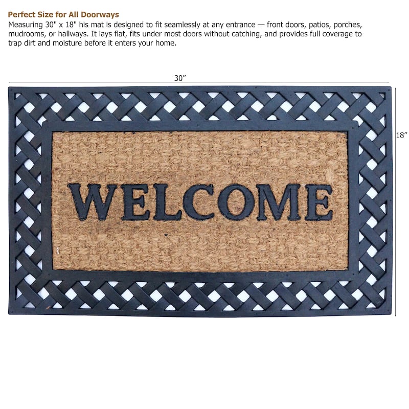 Gardenised Heavy Duty Coco Coir Doormat Non Slip PVC Baking Embossed Welcome Design Natural Coconut Fiber Floor Mat 18x30"