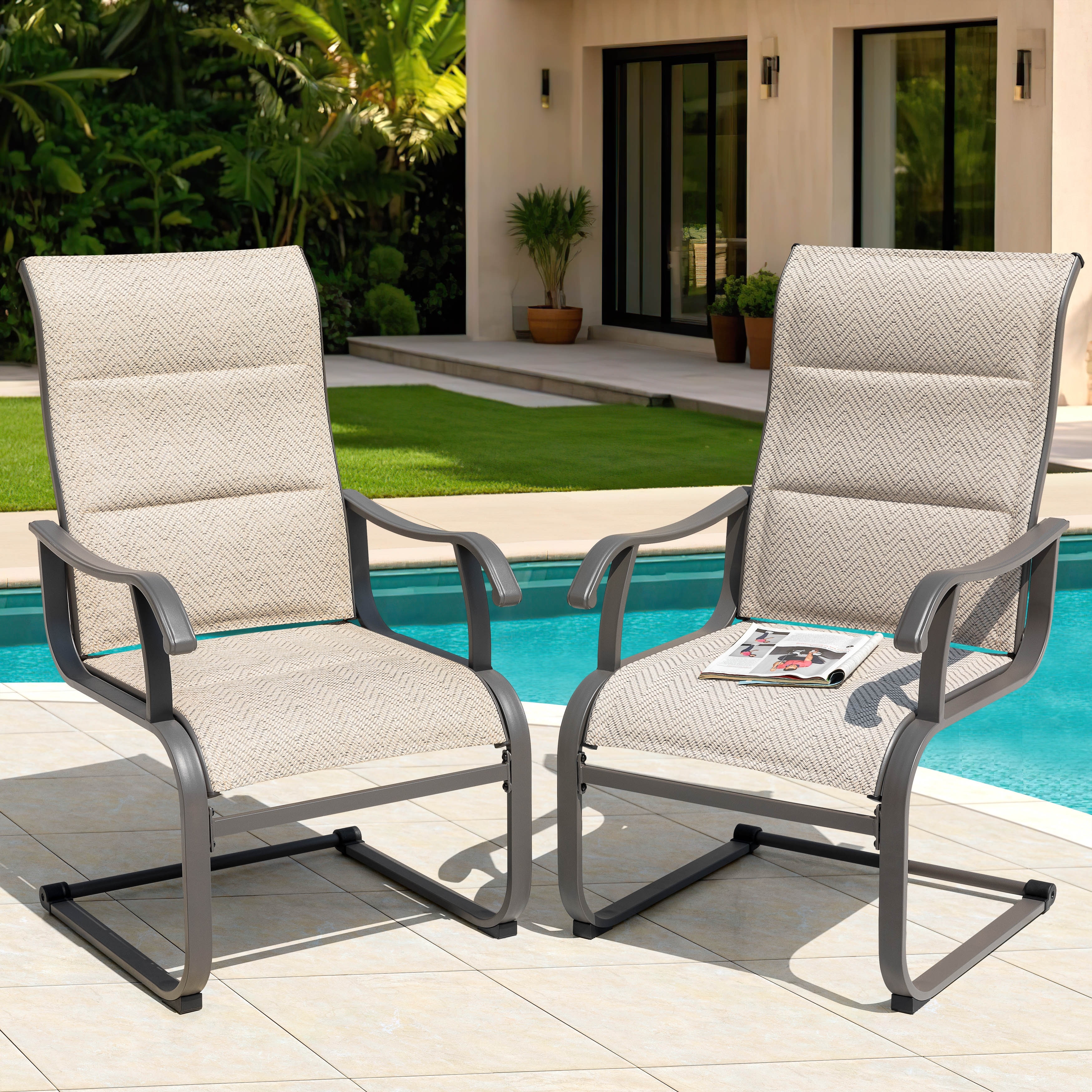Nuu Garden Outdoor Patio Dining Chairs, Breathable Textilene, Iron Frame, Beige