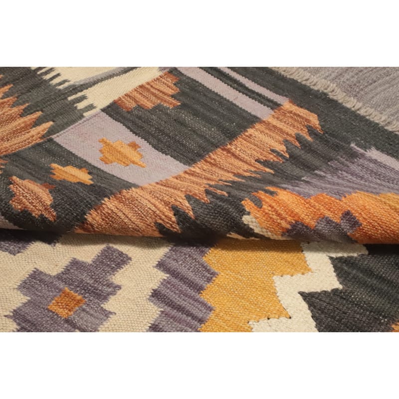 Hand Woven Oriental 100% Wool Carpet Southwestern Tribal Purples Kilim Area Rug - 8' 4'' X 5' 1''